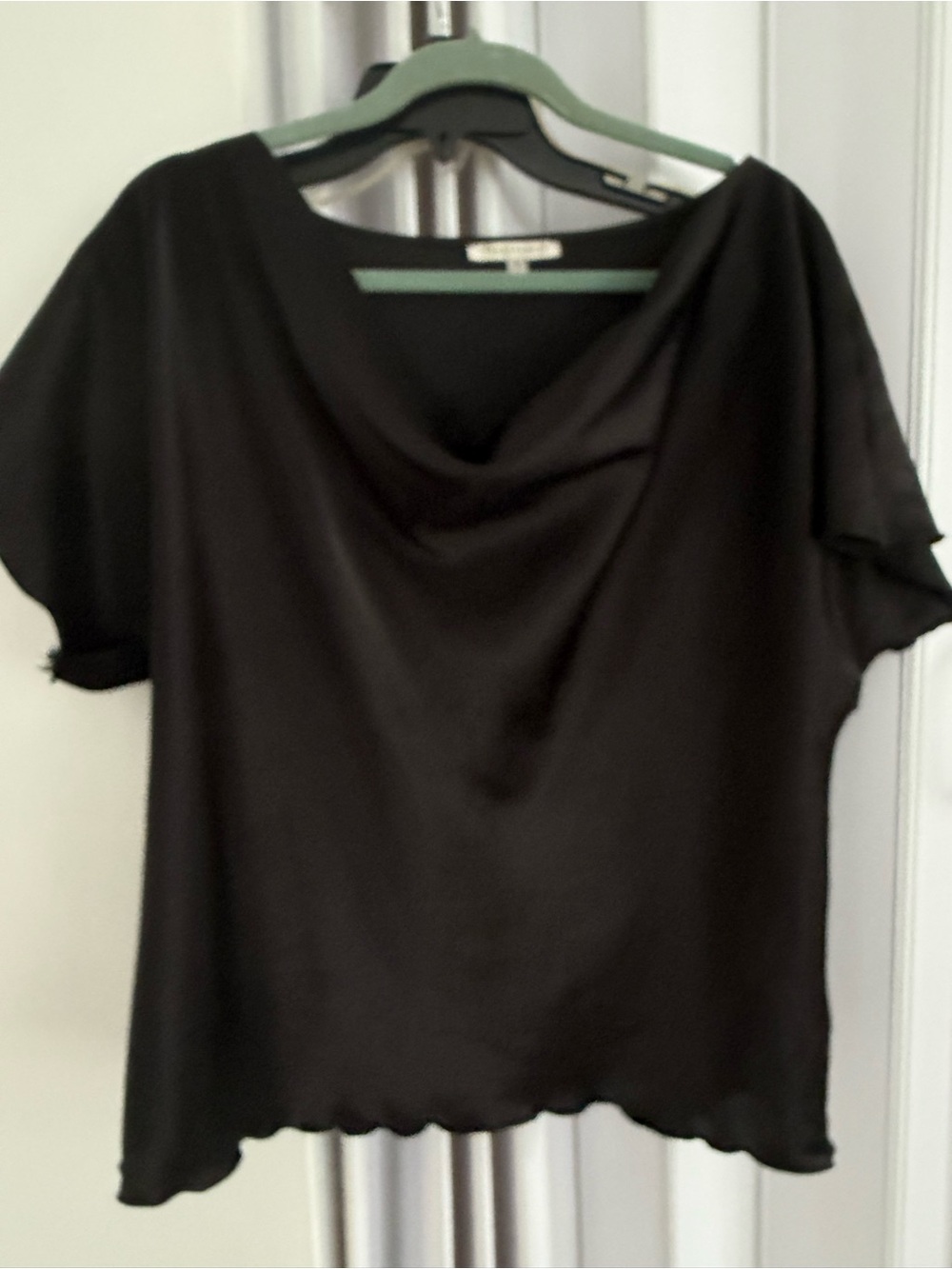 Tash + Sophie Black Satin Draped Neck Top - Women’s